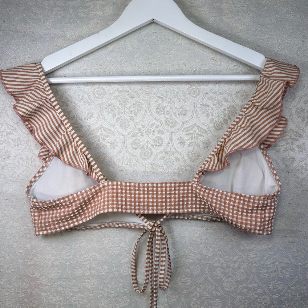 aerie Brown and Cream Striped Ruffle Bikini Set - Picture 5 of 8